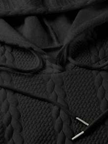 SHEIN LUNE Plus Size Solid Color Drawstring Sweatshirt - Black - View 4