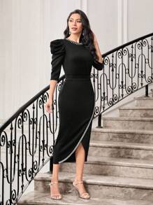 Modelyn 宝石装饰修身收腰连衣裙两件套 - 黑色 - 查看 4