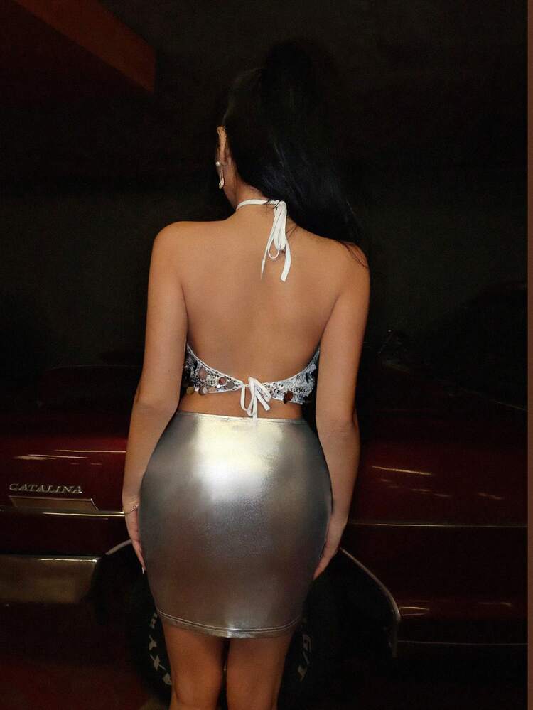 Women's Metallic Cross Wrap Skirt