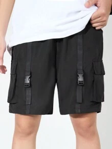 SHEIN Teen Boys' Casual Simple Cargo Style Pocket Shorts