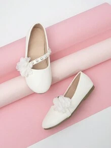 Girl's Pearl & Flower Decor Flat Shoes