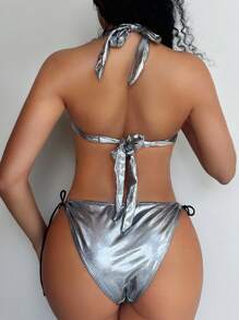 Swim SXY Women's Metallic Bikini Set Summer Beach - Silver - View 2