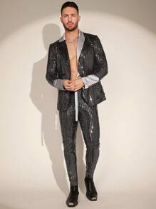 Manfinity VCAY Men's Casual Sequin Suit 2pcs/Set - Silver - View 1