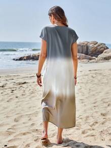 Sylviya Gradient Loose Fit Batwing Sleeve Dress With Round Neckline,Vacation - Multicolor - View 2