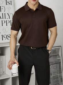 Manfinity Homme Men's Solid Color Short Sleeve Polo Shirt - Chocolate Brown - View 1