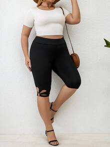 SHEIN LUNE 大尺碼實色中空褲襪 - 黑色 - 查看 6