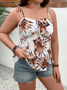 SHEIN Clasi Plus Size Plant Printed Tie Shoulder Cami Top - Multicolor - View 1