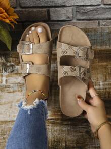 2024年春季新款大尺碼女式平底拖鞋,適用於戶外穿著,歐美風格 - 棕色 - 查看 1