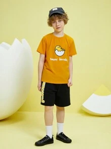 Gudetama X SHEIN Tween Boy Cartoon Graphic Tee And Shorts Set - White - View 7