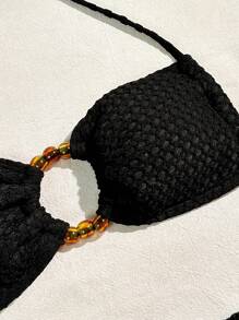 SHEIN Swim Conjunto de bikini de cuello halter texturizado, traje de baño de dos piezas con tanga, atuendo de playa para vacaciones de verano
