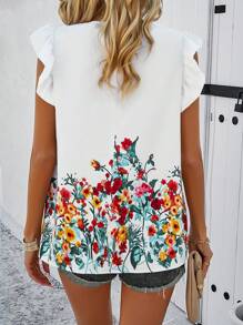 Breezaya Women's Floral Print Wrap Cap Sleeve Blouse - White - View 2