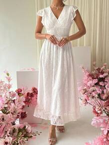 Chiquease 女士 V 领盖袖蕾丝连衣裙 - 白色 - 查看 3