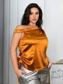 SHEIN SXY 大碼貼身荷葉邊雪紡上衣 - 黃色 - 查看 6
