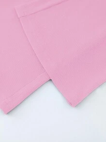 SHEIN LUNE 女士純色肋紋喇叭褲,適用於休閒場合 - 粉色 - 查看 3