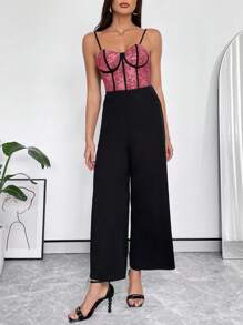 SHEIN Privé Mono De Tirantes De Encaje Para Mujeres - Burdeos - Ver 3