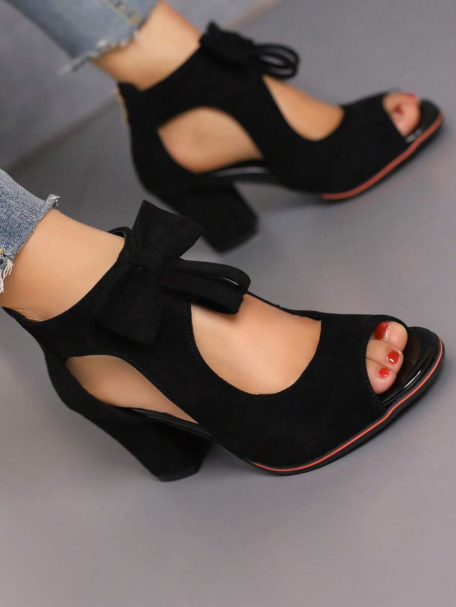 Fall/Winter Black Suede Bowknot Peep Toe Sandal Boots,Boots For Women - Black - View 1