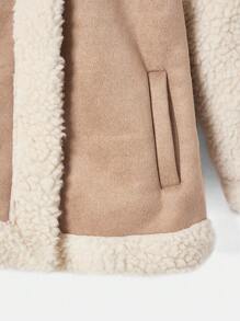 Drop Shoulder Fleece Trim Biker Coat - Apricot - View 4