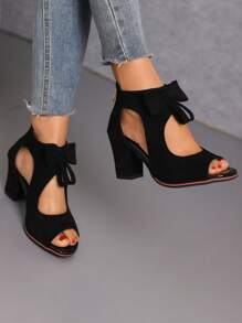 Fall/Winter Black Suede Bowknot Peep Toe Sandal Boots,Boots For Women - Black - View 4