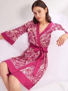 LUVLETTE Autumn And Winter Red Paisley Print Cotton Kimono Women Robe To Tie Pajamas Bath Robe Night Gown Women Lingerie Fall Pajamas& Pyjamadressing