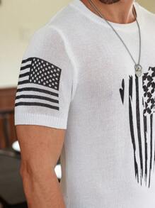 Manfinity LEGND Men's American Flag Pattern Short Sleeve Knit Top