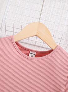 適合休閒穿著的青少女修身圓領拼接花卉壓榨裙 - 西瓜粉 - 查看 3