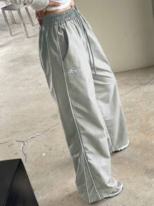 DAZY 女性彈性腰帶印花長褲,附繩子 - 淺灰色 - 查看 5