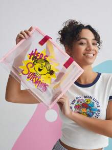 Mr Men Little Miss X SHEIN Bolsa De Praia Transparente Rosa Com Cartoon, Para O Dia Da Mulher