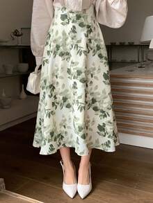 DAZY 女士植物印花中長裙 - 白色 - 查看 4