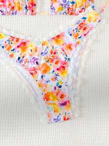 Swim Mod Women's Floral Print Halter Neck Two-Piece Bikini Set Summer Beach - Multicolor - View 3
