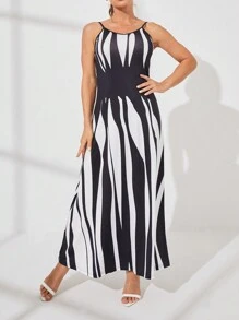 SHEIN LUNE Printed Maxi Cami Dress - Black and White - View 3