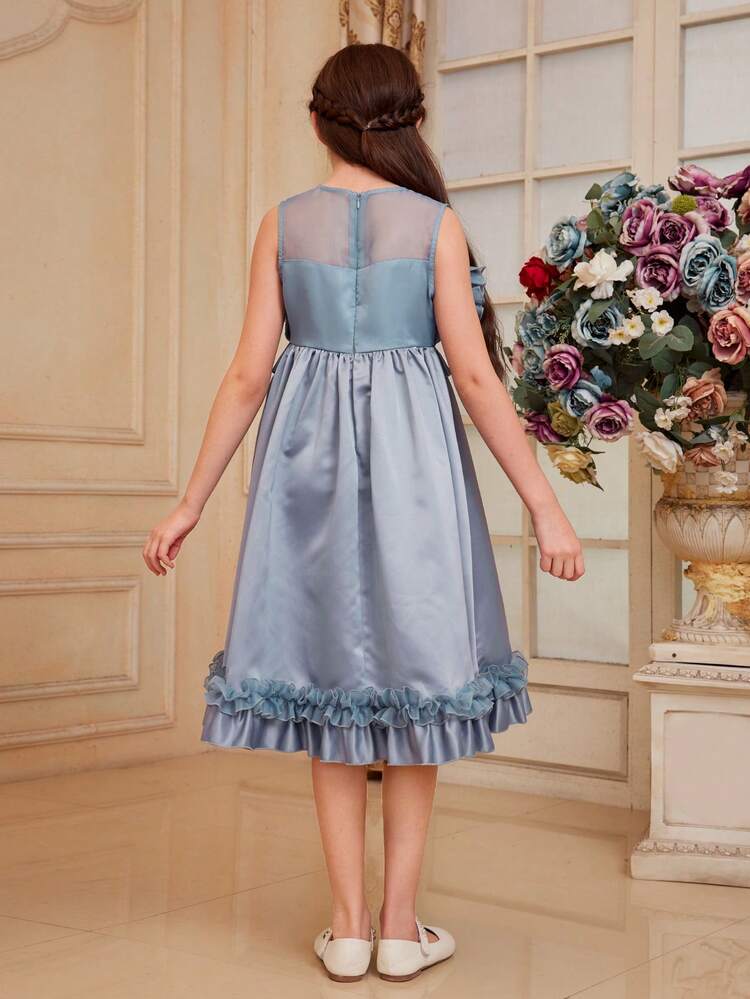 Tween Girls' Lovely Elegant Halter Dress With Ruffle Trim And Decorative Accents, Sleeveless