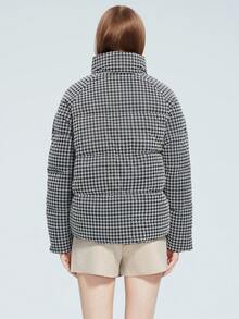 MIEGOFCE 女式休闲千鸟格立领长袖拉链夹克，冬季 - 黑與白 - 查看 2