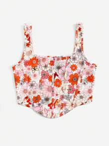 Soleia Phong cách nghỉ dưỡng Áo ba lỗ viền in hoa bất đối xứng - Nhiều màu - Xem 2