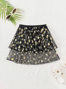Tween Girls' Daisy Print Cover Up Skirt, For Summer, Beach, Swimming Pool