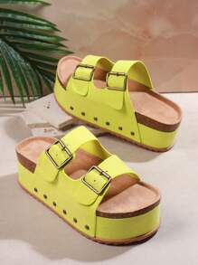 SHUZIA 時尚女士楔跟厚底涼鞋,多種風格可搭配 - 青檸色 - 查看 3