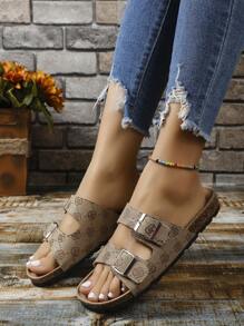 2024年春季新款大尺碼女式平底拖鞋,適用於戶外穿著,歐美風格 - 棕色 - 查看 6