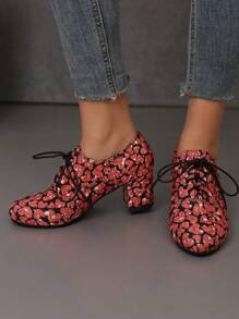 粉色高跟鞋,鞋頭是心形的,適合約會穿著,面料紋理隨機,舒適的粗跟 - 彩色 - 查看 4