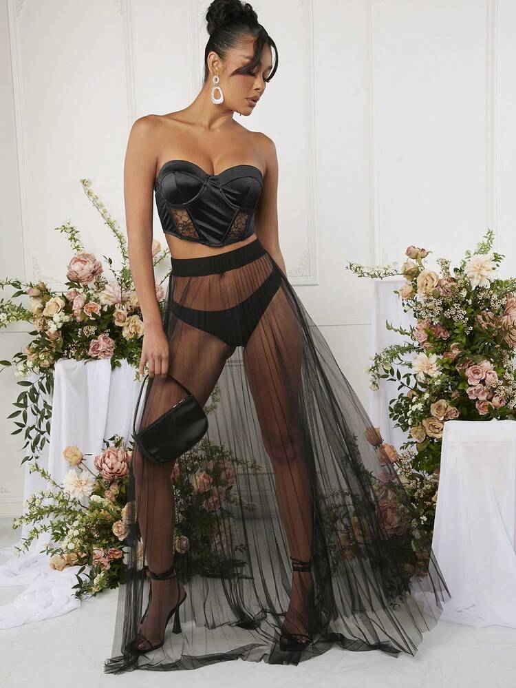 Lace Panel Bustier Crop Top