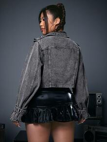 SHEIN ICON 加大碼短身丹寧外套 - 黑色 - 查看 2