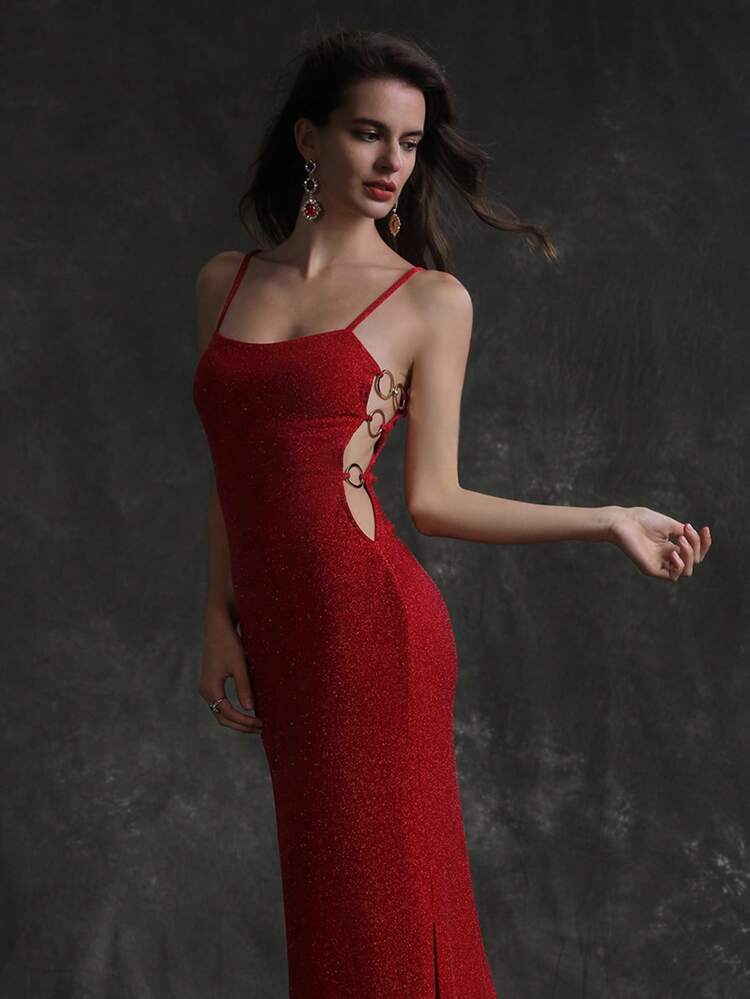 Women's Slim Fit Spaghetti Strap Dress With Circular Rings