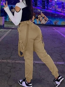 Flap Pocket Side Cargo Pants - Khaki - View 3