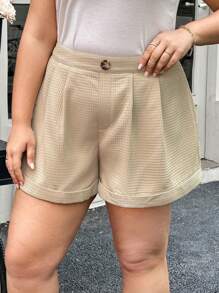 SHEIN Essnce Pantalones Cortos De Vestir De Talla Grande Para Mujer, Pantalones Cortos Holgados De Tela Texturizada De Moda Casual De Verano Para Conmutar