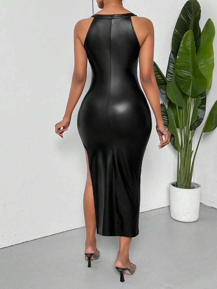 Women's Long Split Hem Halterneck Dress