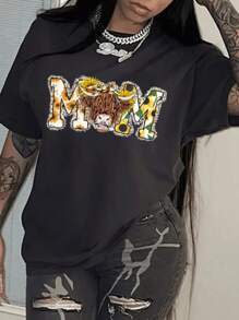 SHEIN Slayr Letter And Bull Head Print Short Sleeve T-Shirt - Black - View 1