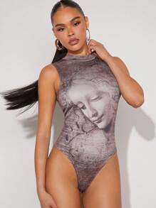 Hauture Body Con Cuello Alto Y Gráfico De Cara - Multicolor - Ver 4