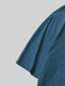 Manfinity Homme Men's Plus Size Letter Print Short Sleeve T-Shirt Blue T Shirt Menblue T Shirt