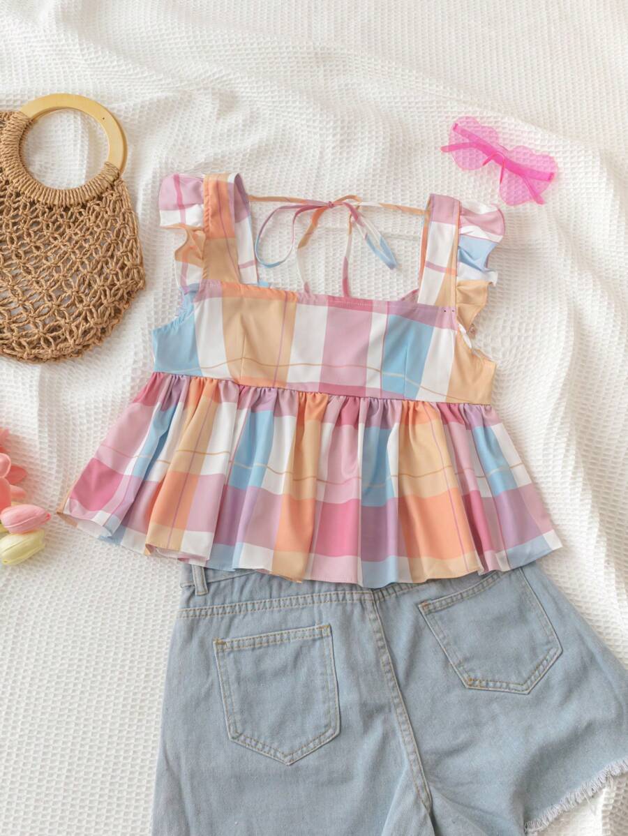 Soleia 方領格紋印花荷葉邊裝飾襯衫 - 彩色 - 查看 1