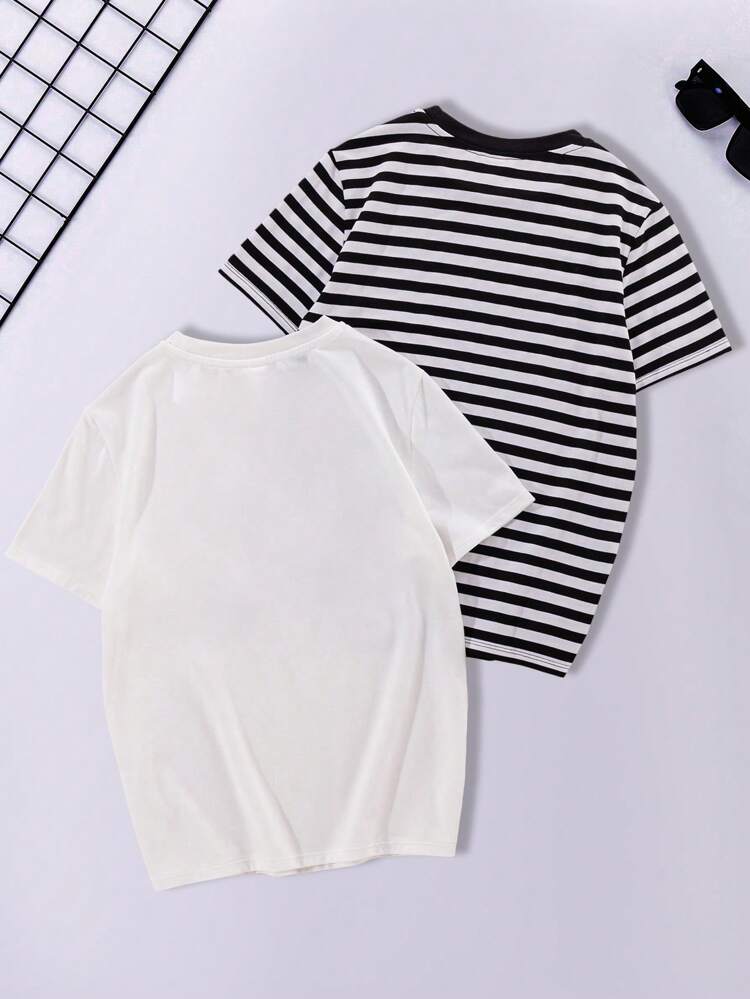 Tween Boys' Loose Fit College Style Round Neck Short Sleeve T-Shirts, 2pcs/Set