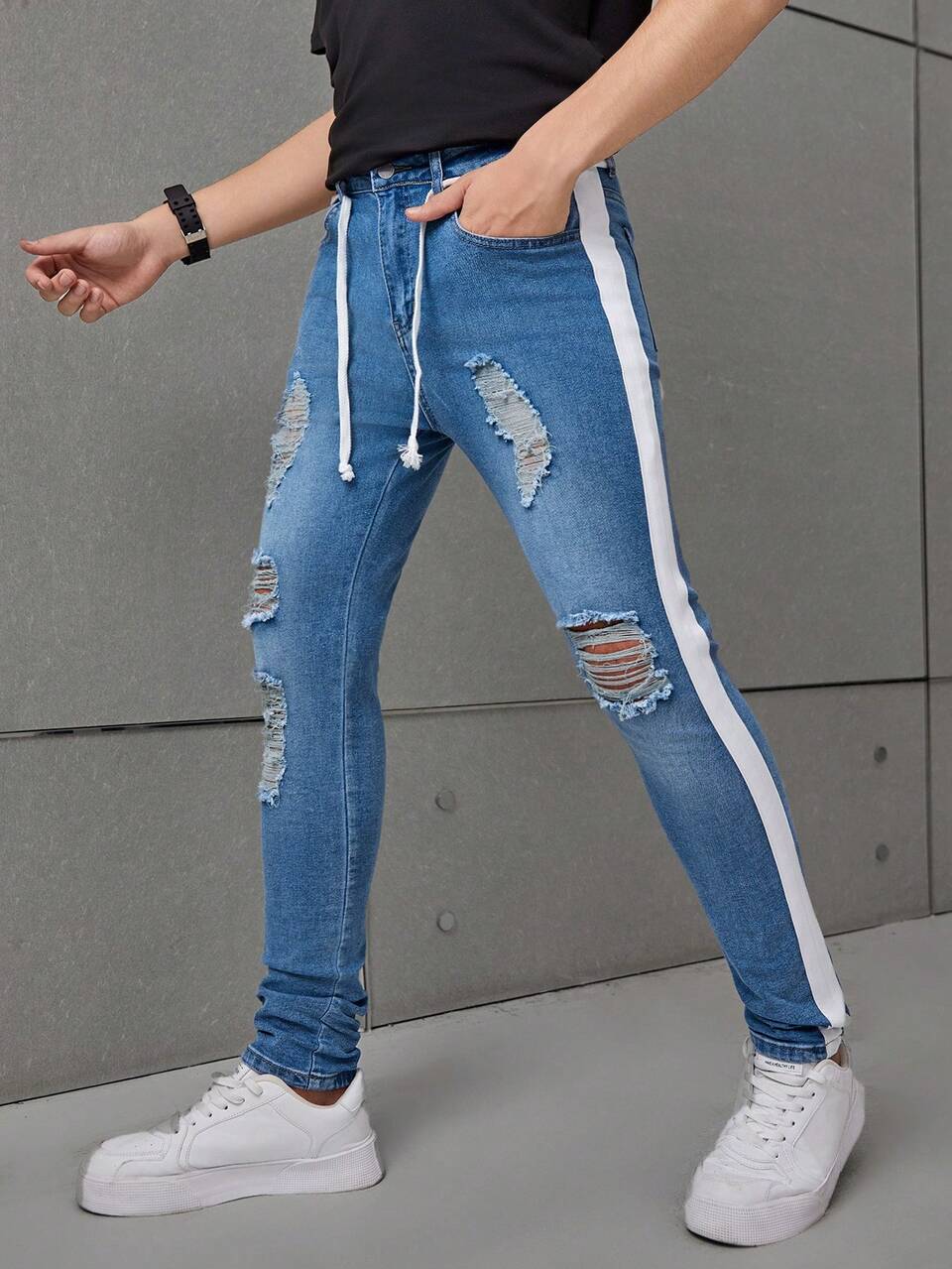 Teen Boys' Washed Ripped & Colorblock Stretch Jeans