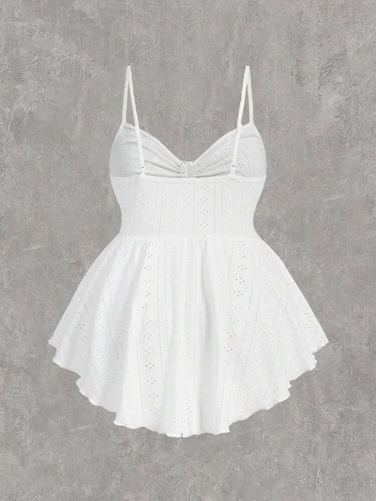 White Knitted Plus Size Women's Pleated Camisole Top